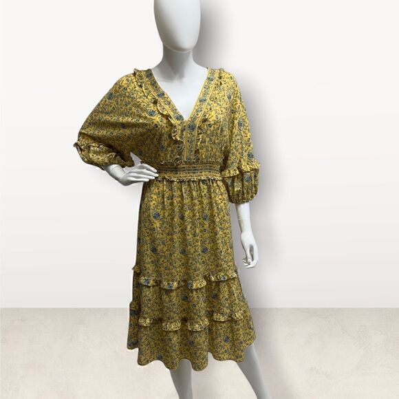 Max Studio 3/4 Ballon Sleeve Floral MIDI Dress - Picture 1 of 6